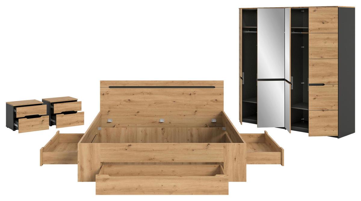 SCHLAFZIMMER Grau, Eiche Artisan  - Eiche Artisan/Grau, MODERN, Holzwerkstoff - MID.YOU