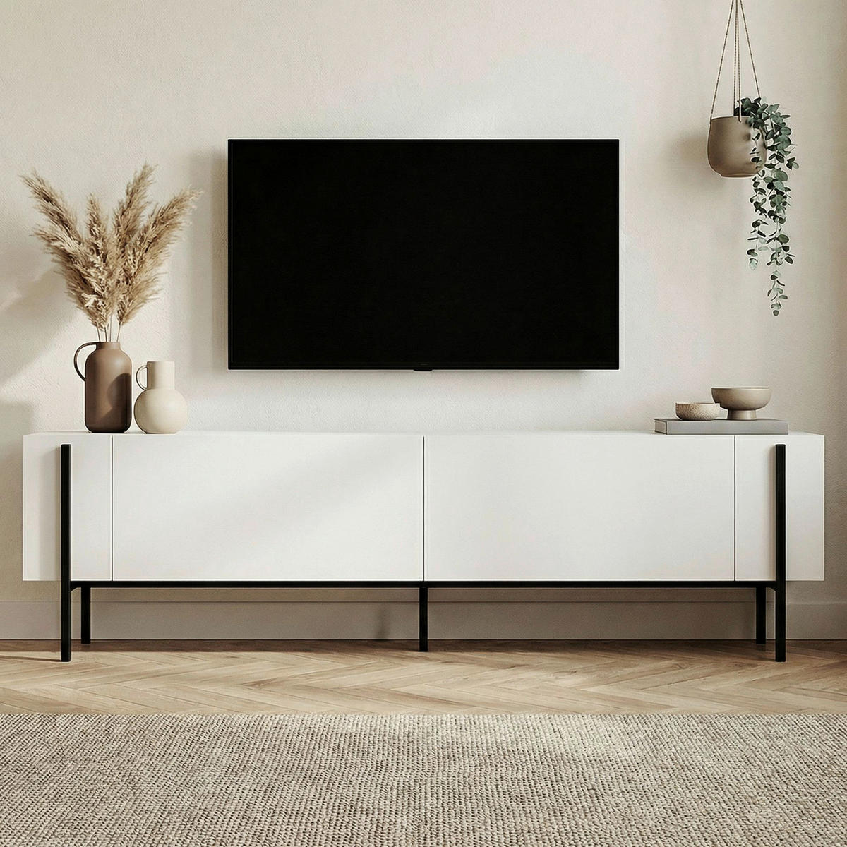 TV-ELEMENT Holzwerkstoff Schwarz, Weiß  - Schwarz/Weiß, MODERN, Holzwerkstoff (180/45/30cm) - MID.YOU