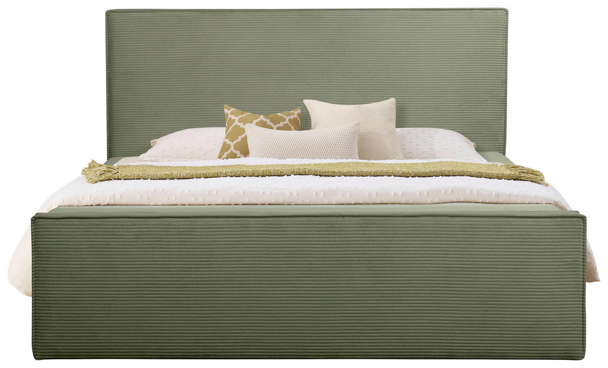 BOXBETT 180/200 cm,  in Grün, gepolstertes Kopfteil, Bettkasten, Topper, Matratzen, H3 + H3 = fest  - Schwarz/Grün, Basics, Kunststoff/Textil (180/200cm) - Chameo
