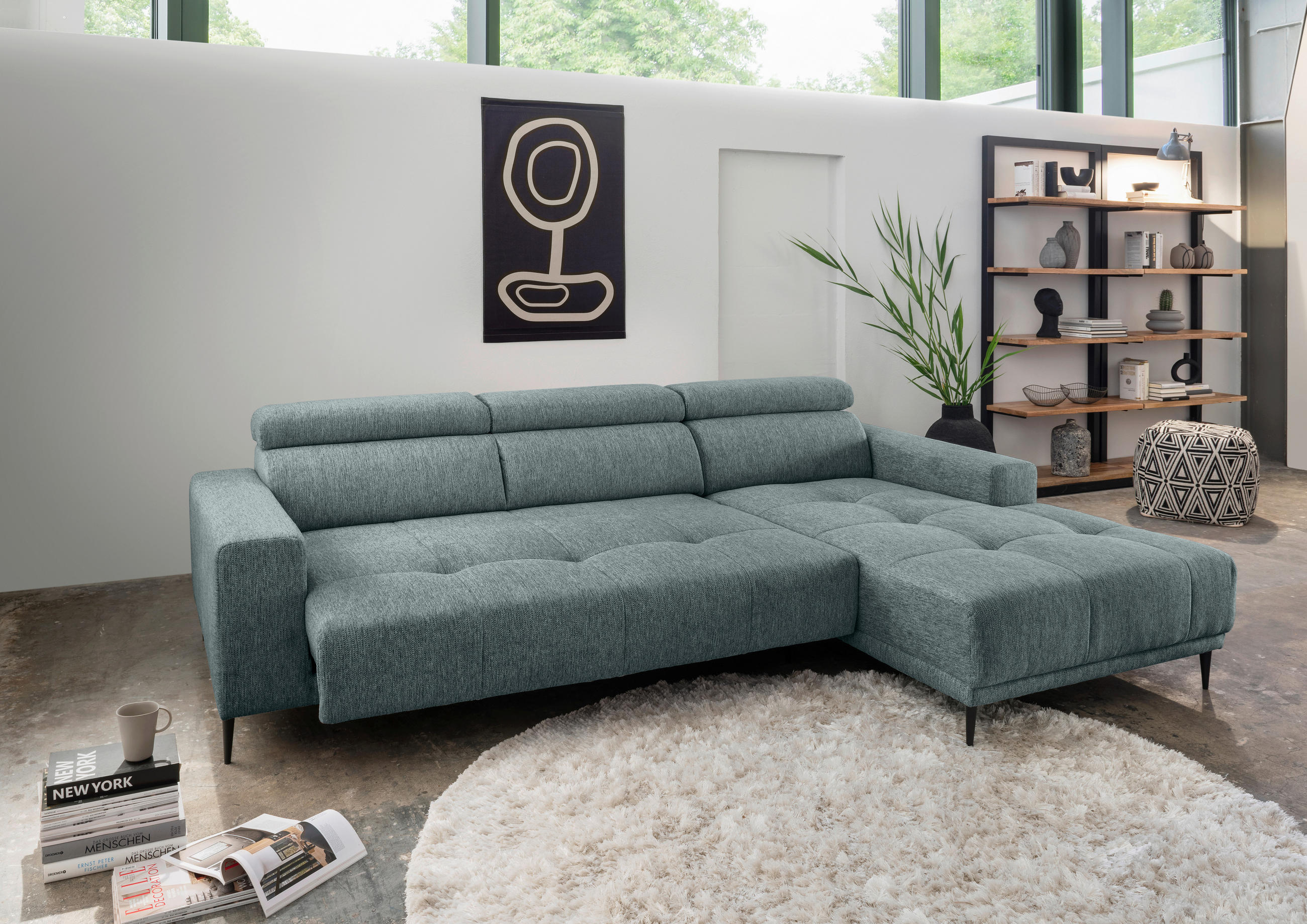 ECKSOFA Chenille  - Schwarz, KONVENTIONELL, Textil/Metall (276/188cm) - Livetastic