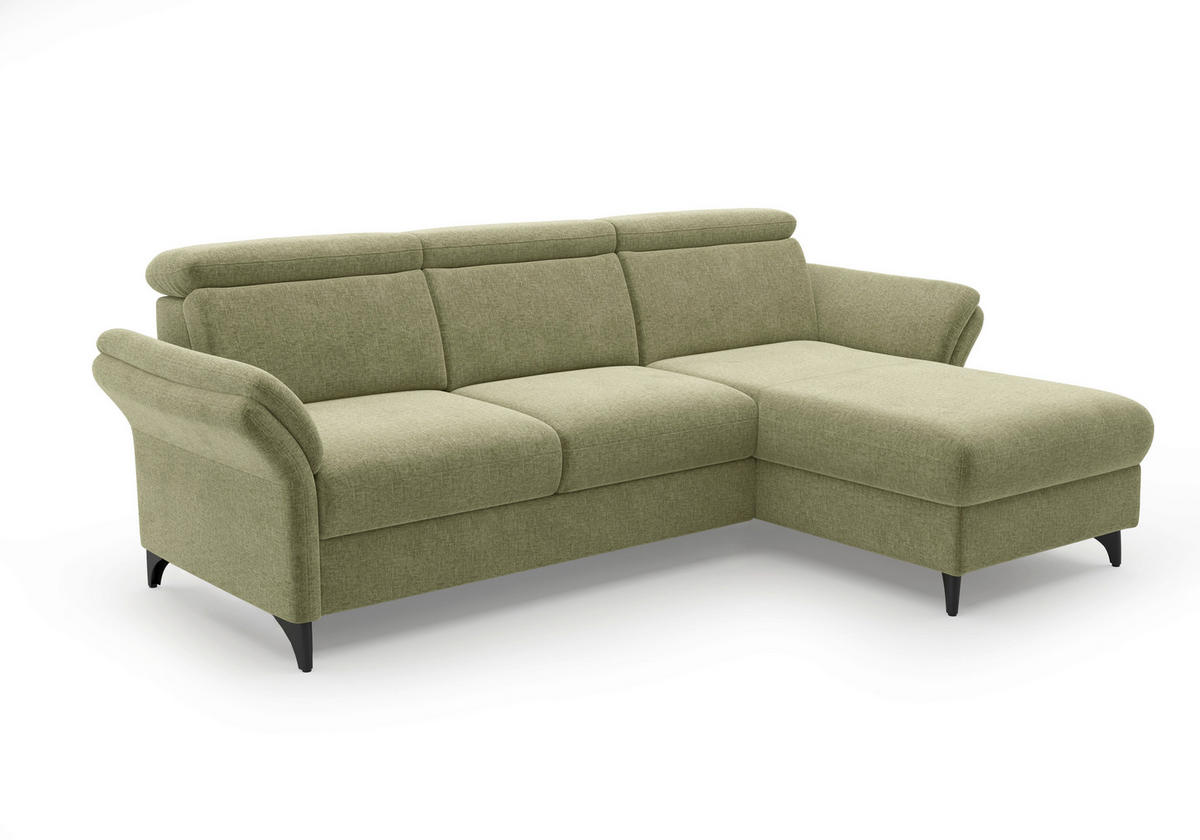 ECKSOFA GLENDALE E Hellgrün Flachgewebe  - Schwarz/Hellgrün, KONVENTIONELL, Textil/Metall (253/166cm) - Sit & More