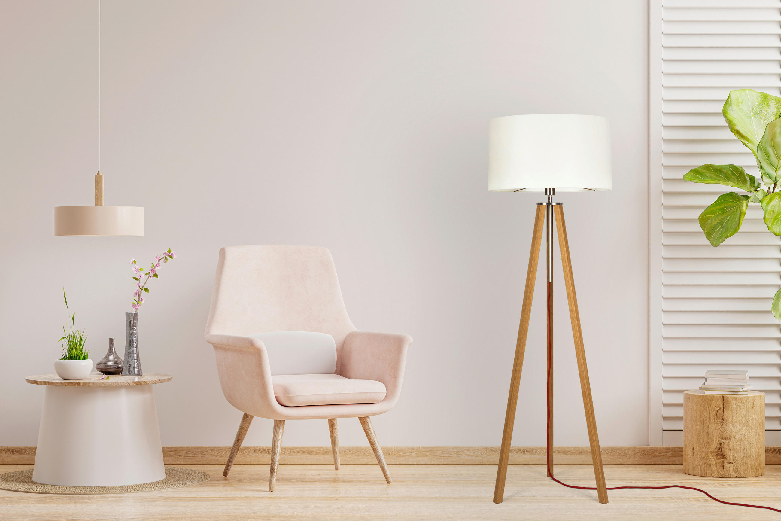 STEHLEUCHTE  50/150/50 cm   - Eichefarben/Creme, MODERN, Naturmaterialien/Holz (50/150/50cm)