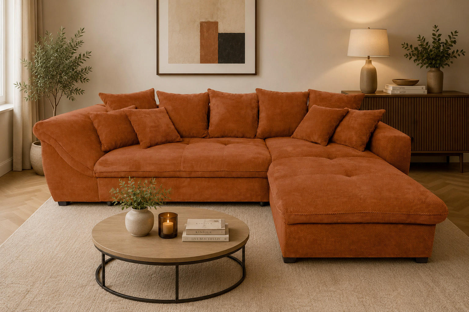 P & B ROHOVÁ SEDAČKA, textil, rezavá
