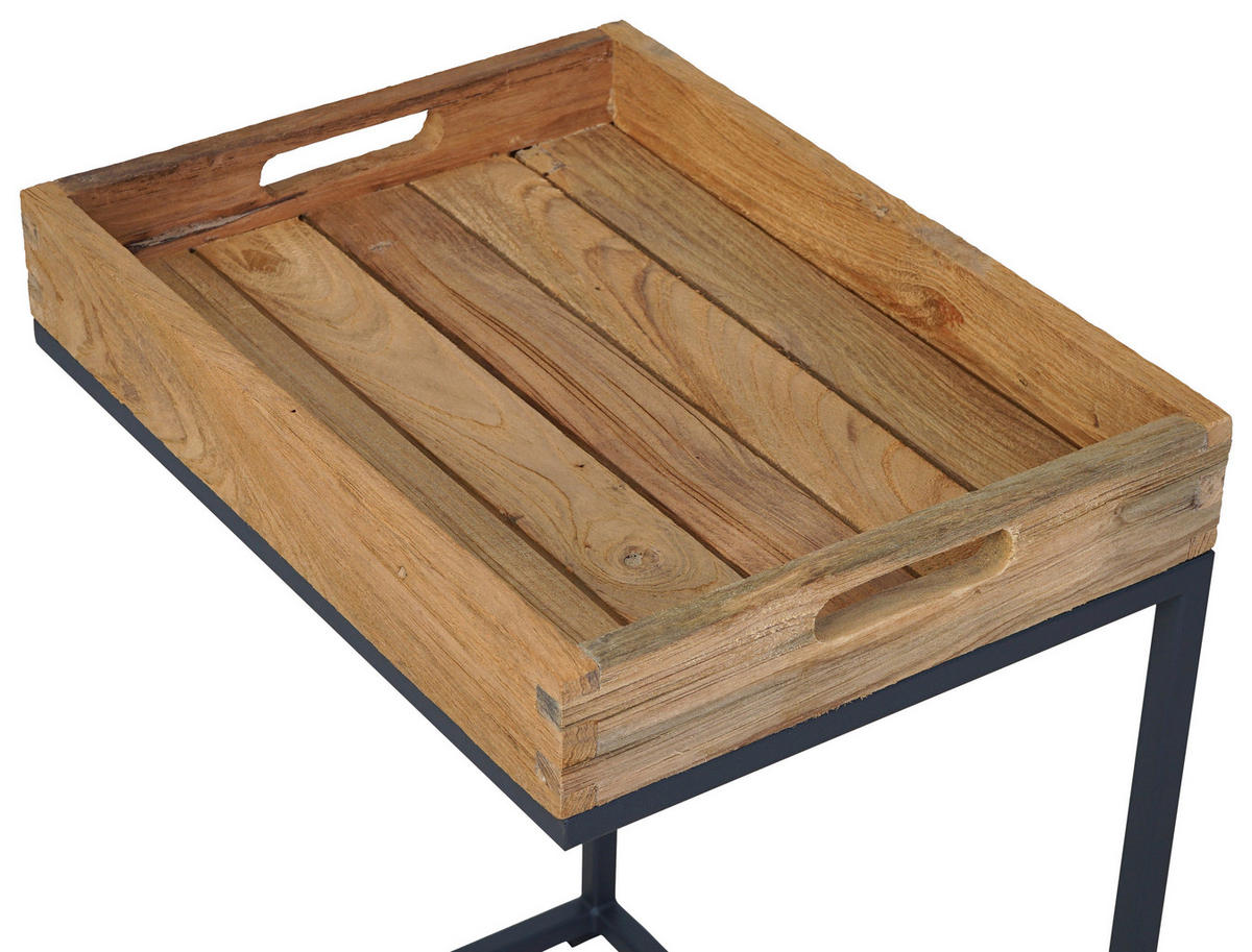 BEISTELLTISCH 40/30/56 cm Teakholz massiv Schwarz, Teakfarben rechteckig  - Schwarz/Teakfarben, Basics, Holz/Metall (40/30/56cm) - Ambia Garden