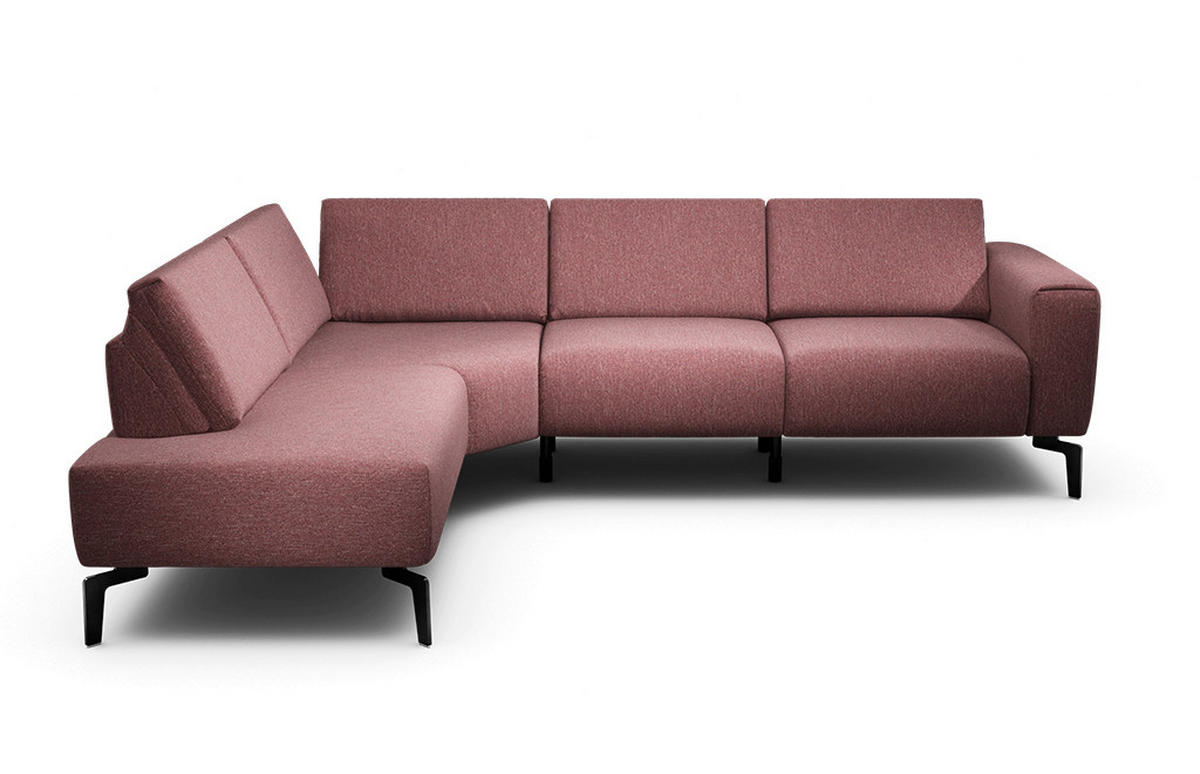 ECKSOFA in Chenille Rot  193/256 cm  - Rot/Schwarz, Design, Textil/Metall (193/256cm) - SENSOO
