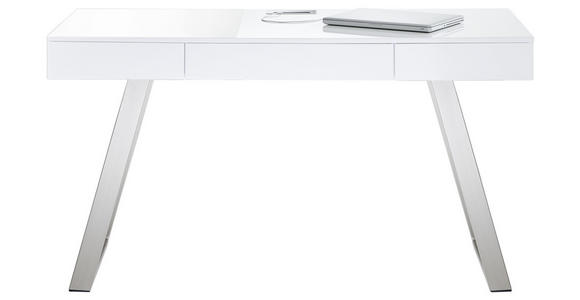 SCHREIBTISCH Weiß, Nickelfarben, Weiß hochglanz - Weiß hochglanz/Weiß, Design, Metall (140/60/76cm) - Voleo