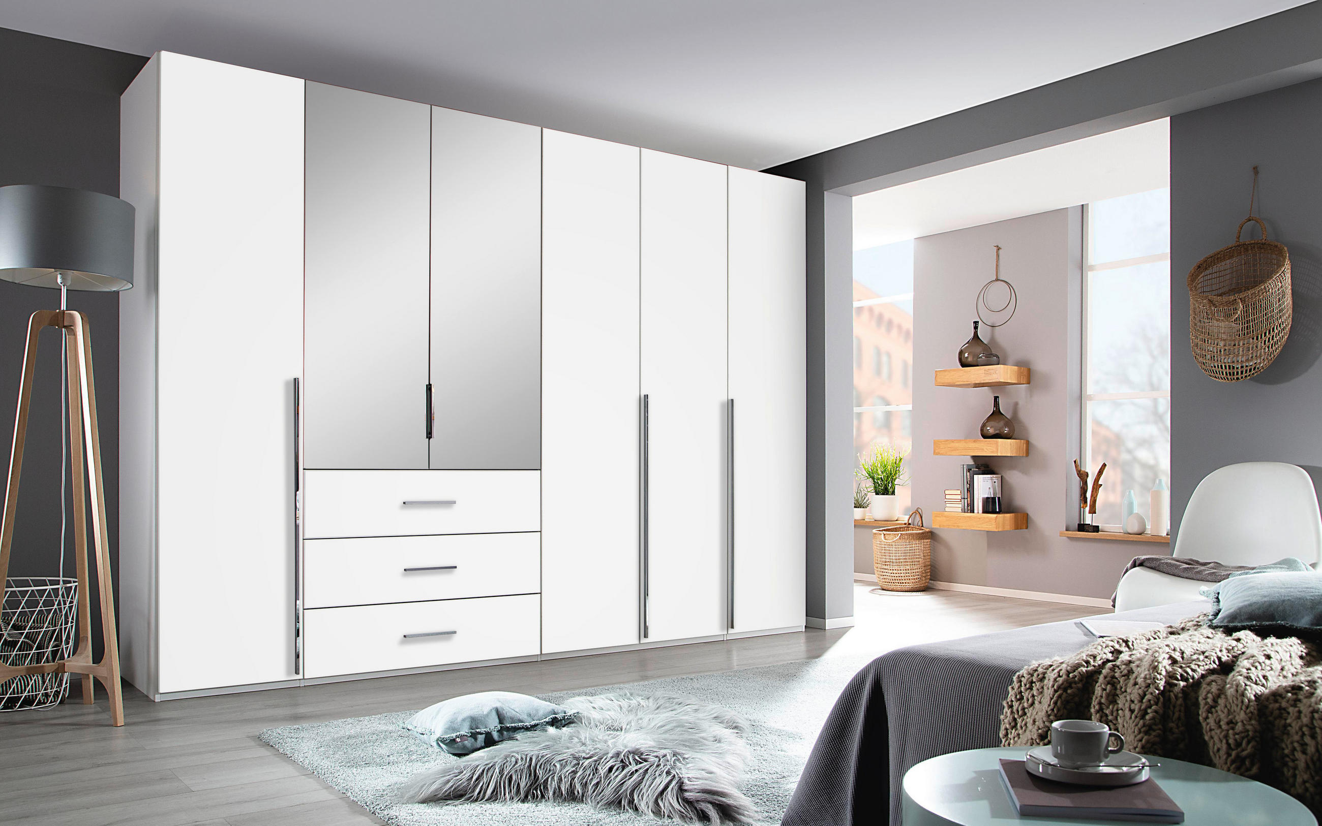 DREHTÜRENSCHRANK in Weiss  - Chromfarben/Weiss, Design, Glas/Holzwerkstoff (301/223/60cm) - home24