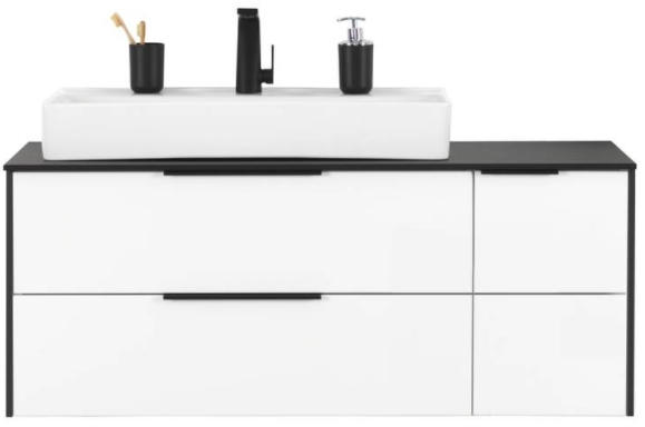 WASCHTISCHKOMBI 122 cm  - Weiß Hochglanz/Schwarz, KONVENTIONELL, Glas/Keramik (122cm) - Voleo