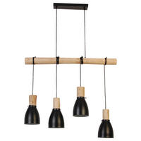 HÄNGELEUCHTE   - Schwarz/Naturfarben, Trend, Holz/Metall (90/15/150cm) - Novel