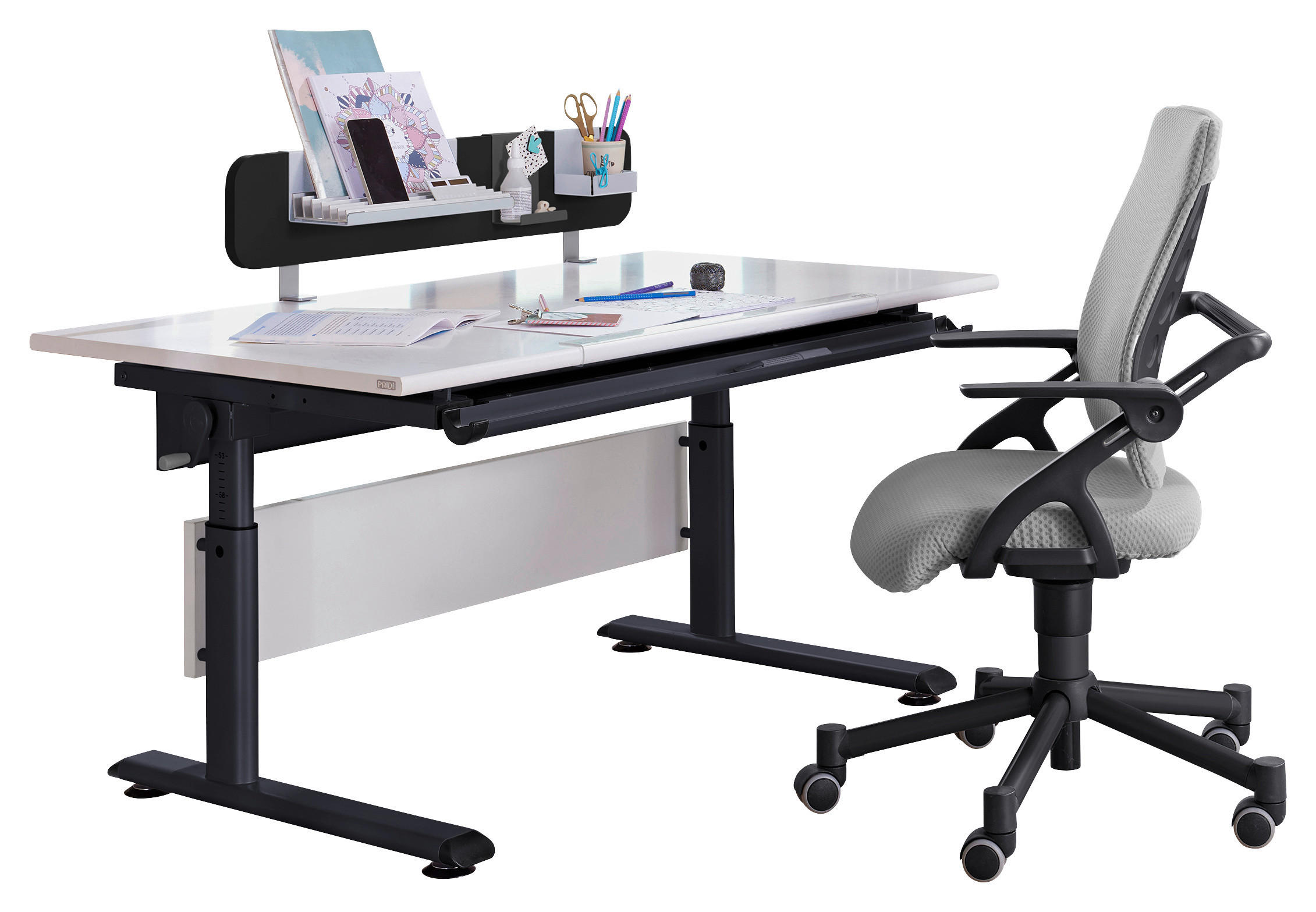 JUGENDSCHREIBTISCH 130/70/53-79 cm höhenverstellbar  - Schwarz/Weiß, KONVENTIONELL, Holzwerkstoff/Metall (130/70/53-79cm) - Paidi