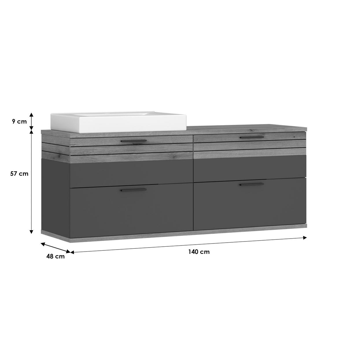 WASCHTISCHUNTERSCHRANK  - Eichefarben/Anthrazit, MODERN, Keramik/Holzwerkstoff (140/57/48cm) - MID.YOU