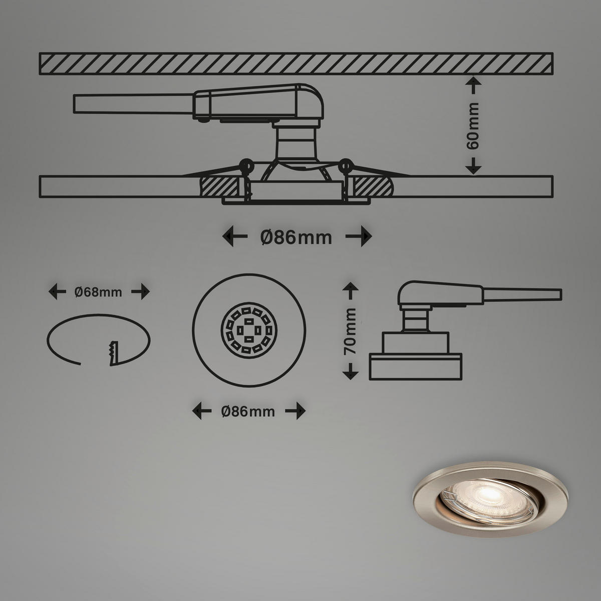 LED-PANEL   //3000 K// - barve niklja, Basics, kovina (8,6/7cm)