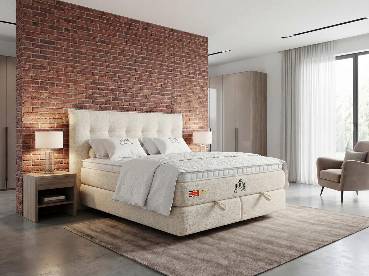 Pat Boxspring, 160/200 cm, bej - bej/negru, Basics, metal/textil (160/200cm) - Voleo