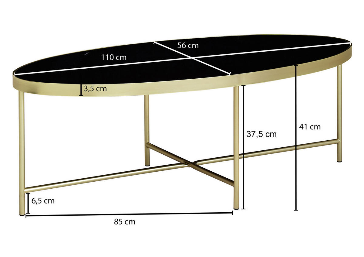 COUCHTISCH in Glas 110/56/41 cm  - Goldfarben/Schwarz, Design, Glas/Metall (110/56/41cm) - MID.YOU