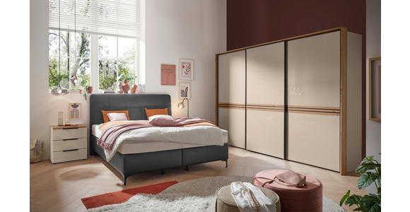 BOXSPRINGBETT 180/200 cm in Schwarz - Chromfarben/Schwarz, Basics, Leder/Holz (180/200cm) - Novel