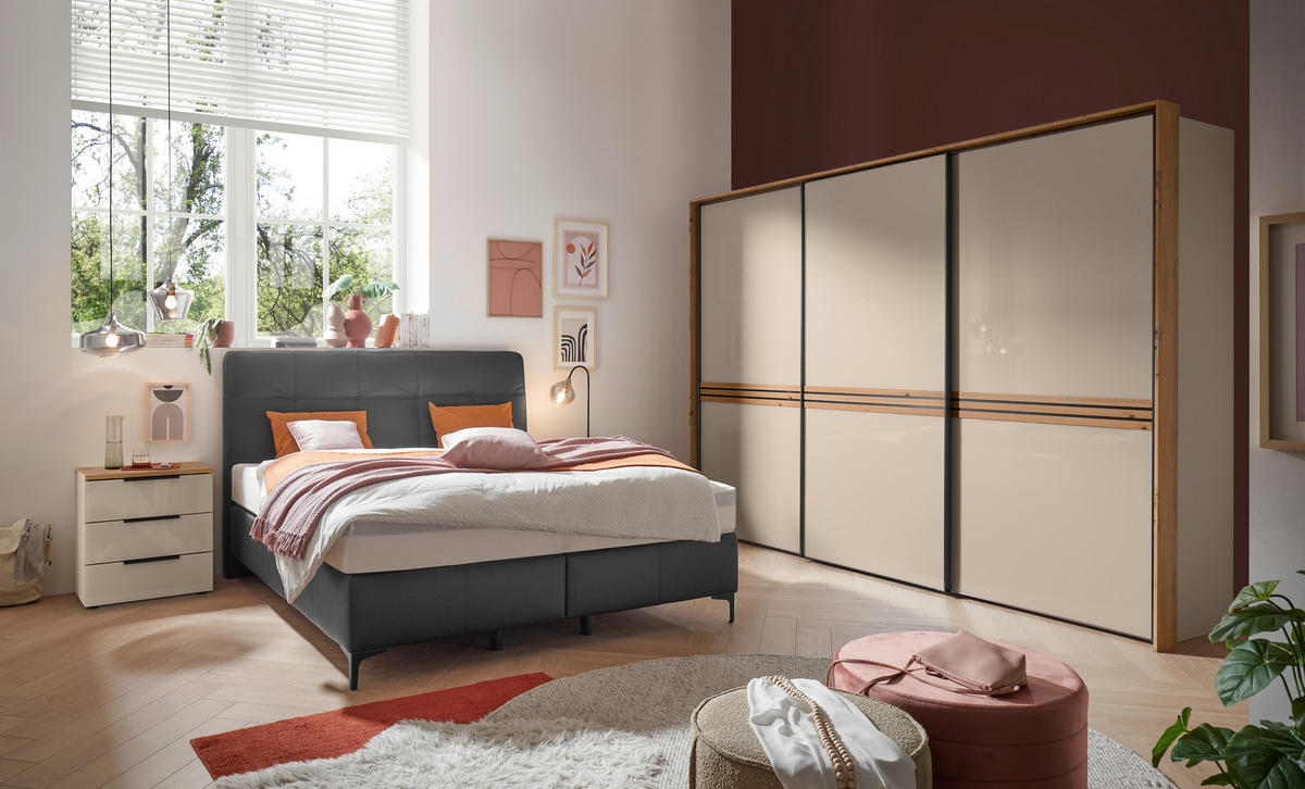 BOXSPRINGBETT 180/200 cm  in Schwarz  - Chromfarben/Schwarz, Basics, Leder/Holz (180/200cm) - Novel