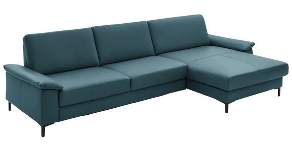 ECKSOFA in Echtleder Blau 334/176 cm - Blau/Schwarz, Design, Leder/Metall (334/176cm) - Dieter Knoll