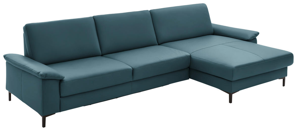 ECKSOFA in Echtleder Blau  334/176 cm  - Blau/Schwarz, Design, Leder/Metall (334/176cm) - Dieter Knoll
