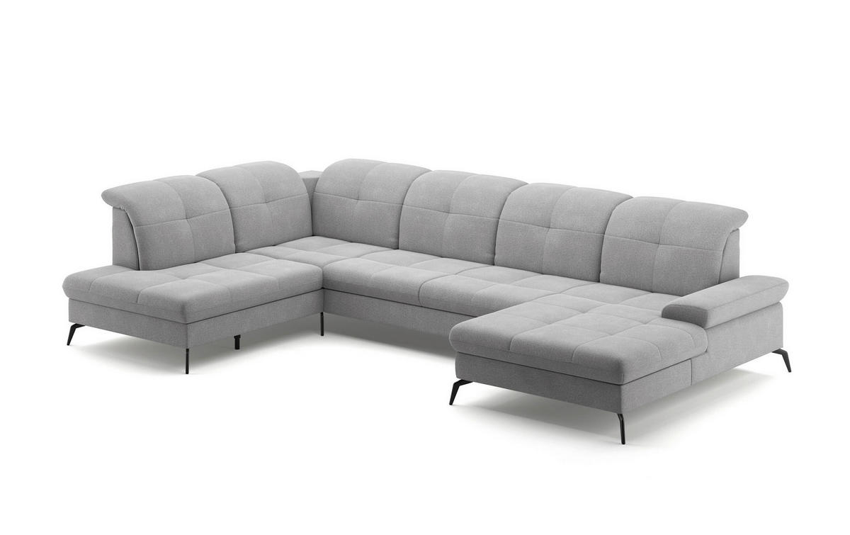 WOHNLANDSCHAFT in Flachgewebe Hellgrau  - Hellgrau/Schwarz, Konventionell, Textil/Metall (231/357/185cm) - Sit & More