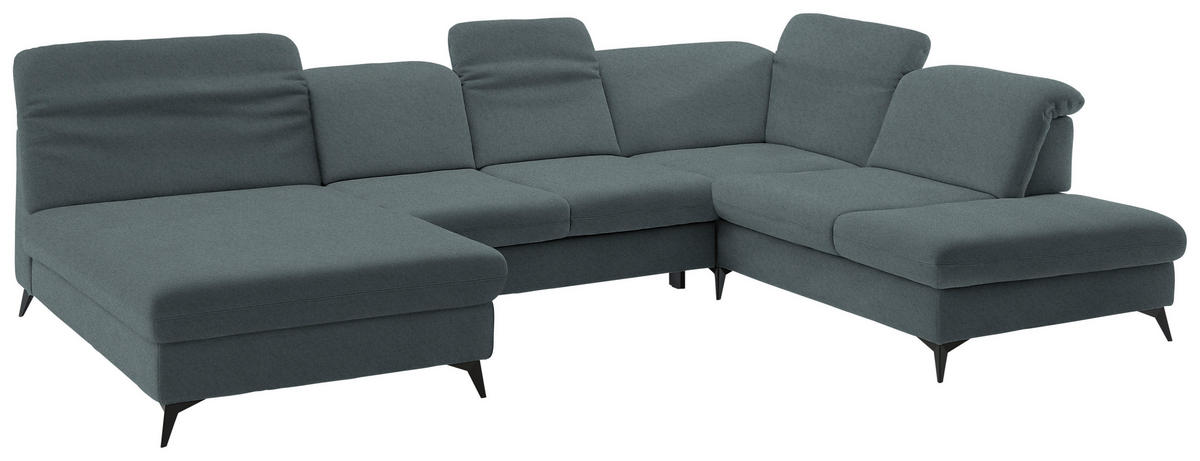 WOHNLANDSCHAFT  in Chenille Blau  - Blau/Schwarz, Design, Textil/Metall (198/369/255cm) - Beldomo Style