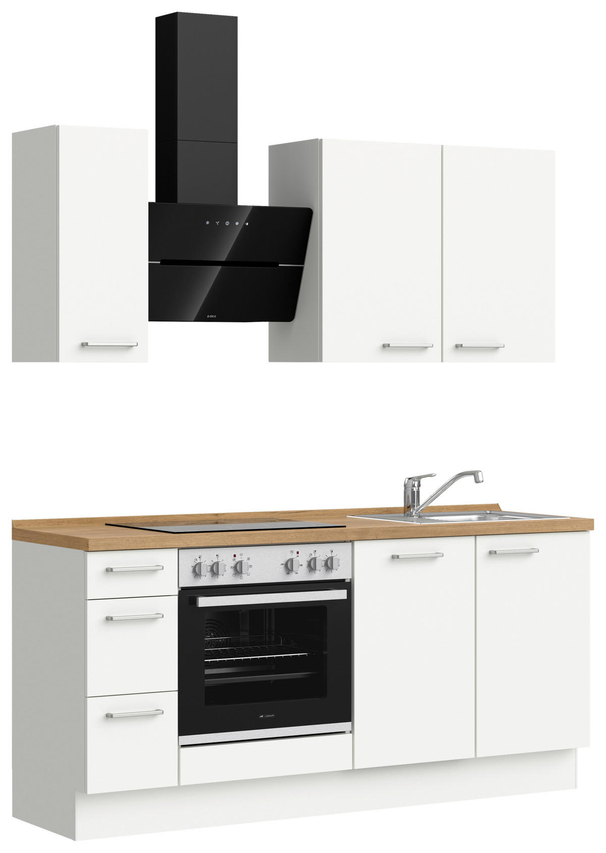 KÜCHENBLOCK Touch 180 cm  in Weiß, Eichefarben  - Edelstahlfarben/Eichefarben, MODERN, Holzwerkstoff/Metall (180cm) - Nobilia