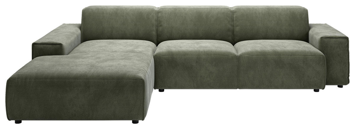 ECKSOFA 9125 Grün Cord  - Schwarz/Grün, Design, Kunststoff/Textil (189/300cm) - Pure Home Lifestyle