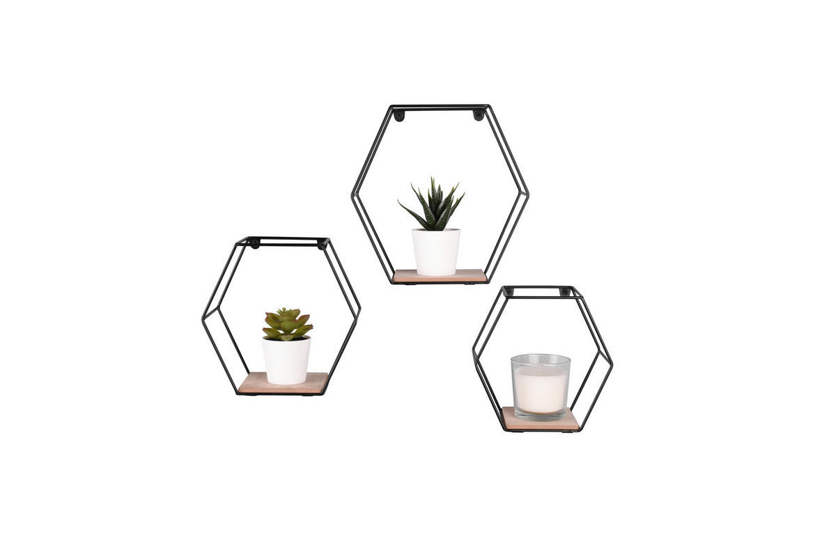 WANDREGALSET  - Schwarz/Naturfarben, Trend, Holz/Metall - Boxxx