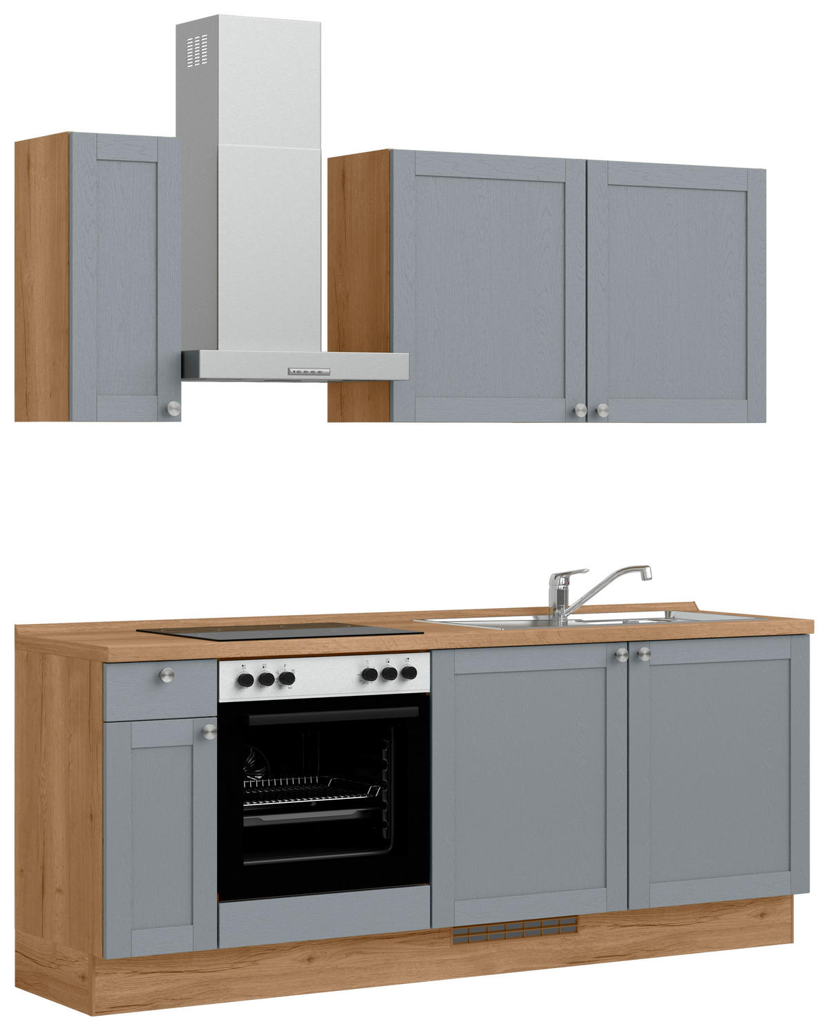 KÜCHENLEERBLOCK Frame 210 cm  in Eichefarben, Blaugrau  - Edelstahlfarben/Eichefarben, MODERN, Holzwerkstoff/Metall (210cm) - Nobilia