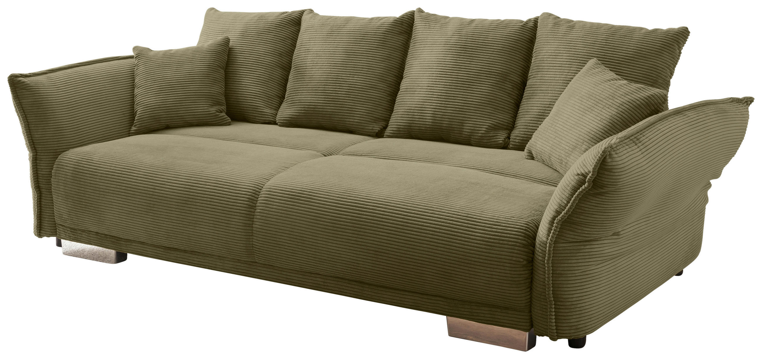 BIGSOFA in Cord Olivgrün  - Chromfarben/Olivgrün, MODERN, Kunststoff/Textil (242/71/90/131cm) - Livetastic