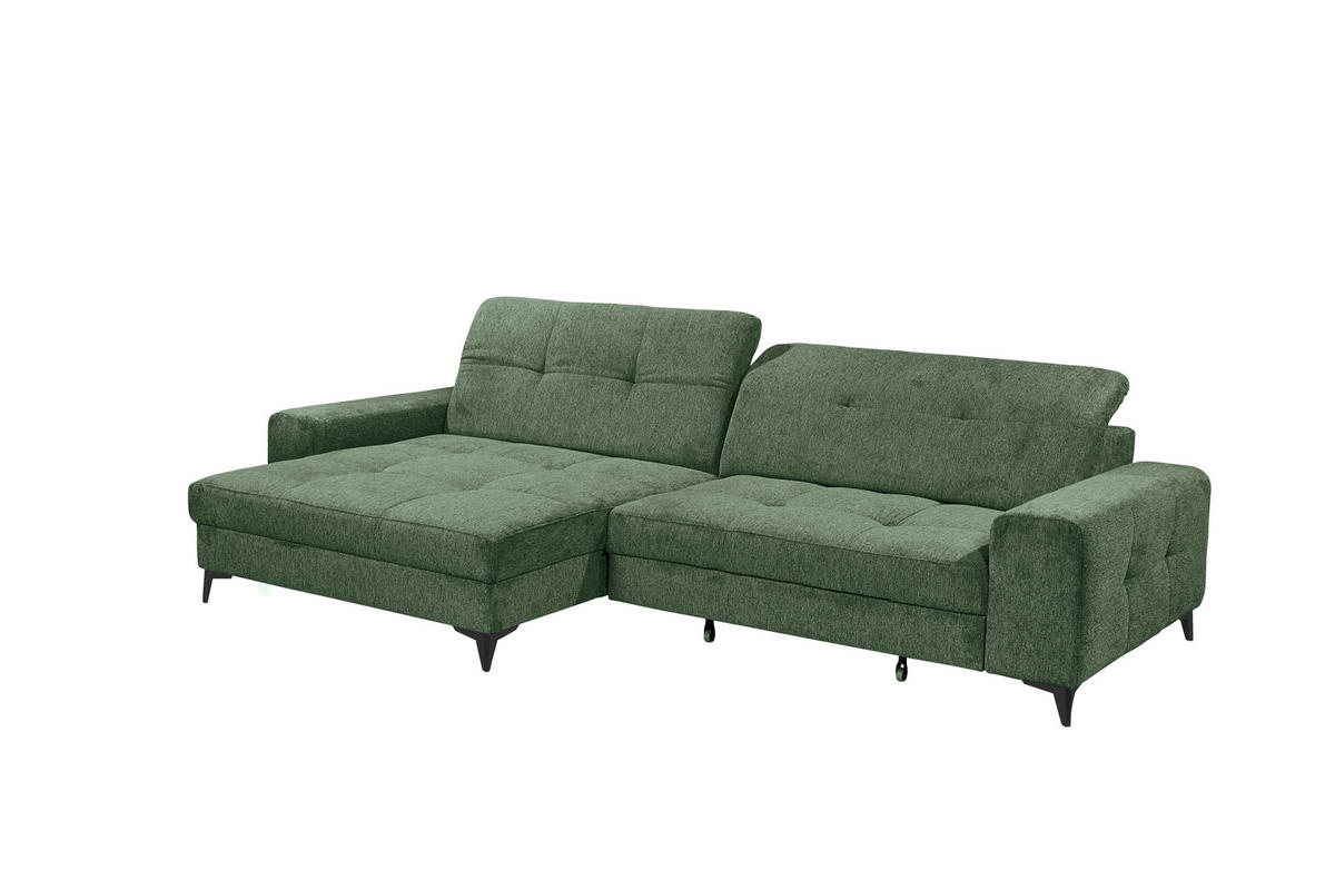 ECKSOFA Mikrovelours Dunkelgrün  - Dunkelgrün/Schwarz, Design, Kunststoff/Textil (182/328cm) - MID.YOU