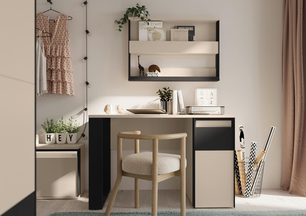 JUGENDSCHREIBTISCH 120/63/76 cm Schwarz, Beige Stauraum  - Beige/Schwarz, Design, Holzwerkstoff (120/63/76cm) - Voleo