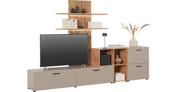 WOHNWAND  in Eichefarben, Greige  296/190/40 cm  - Greige/Eichefarben, MODERN, Holzwerkstoff/Kunststoff (296/190/40cm) - Carryhome
