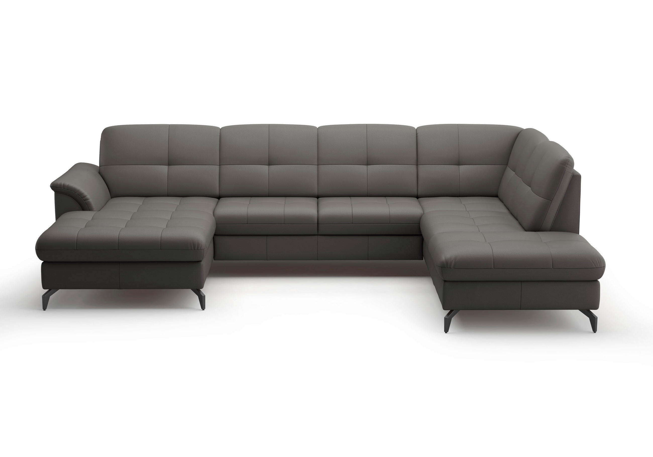 WOHNLANDSCHAFT in Echtleder Anthrazit - Anthrazit/Schwarz, Modern, Leder/Metall (164/319/212cm) - Sit & More