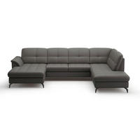 WOHNLANDSCHAFT Anthrazit Kombination Echtleder/Stoff Vliesstoff  - Anthrazit/Schwarz, MODERN, Leder/Textil (164/319/212cm) - Sit & More