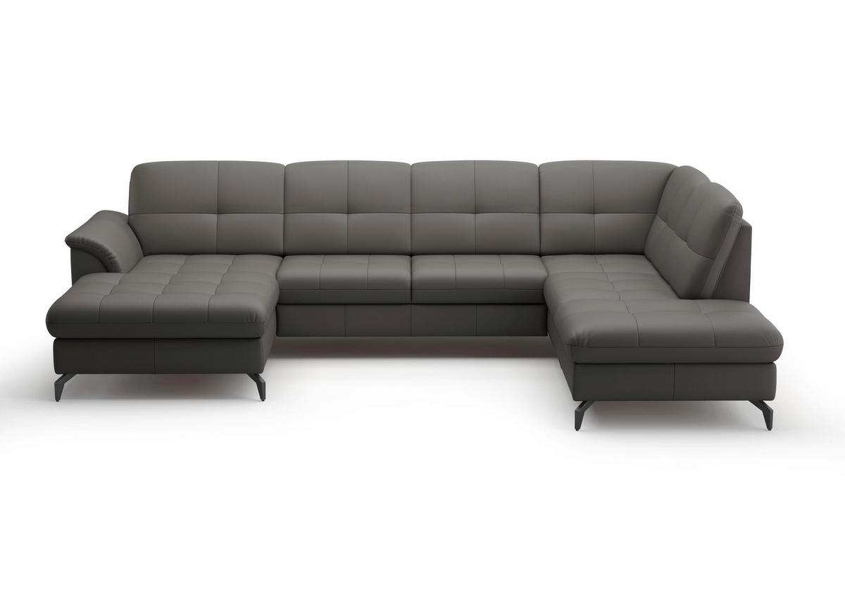WOHNLANDSCHAFT Anthrazit Echtleder  - Anthrazit/Schwarz, MODERN, Leder/Metall (164/319/212cm) - Sit & More