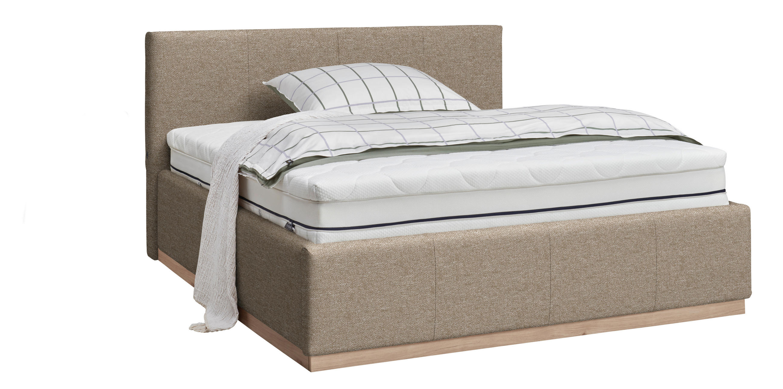 POLSTERBETT Beleuchtung, Lattenrost, Bettkasten Beige 180/200 cm  - Birkefarben/Beige, Design, Holz/Holzwerkstoff (180/200cm) - Lomoco