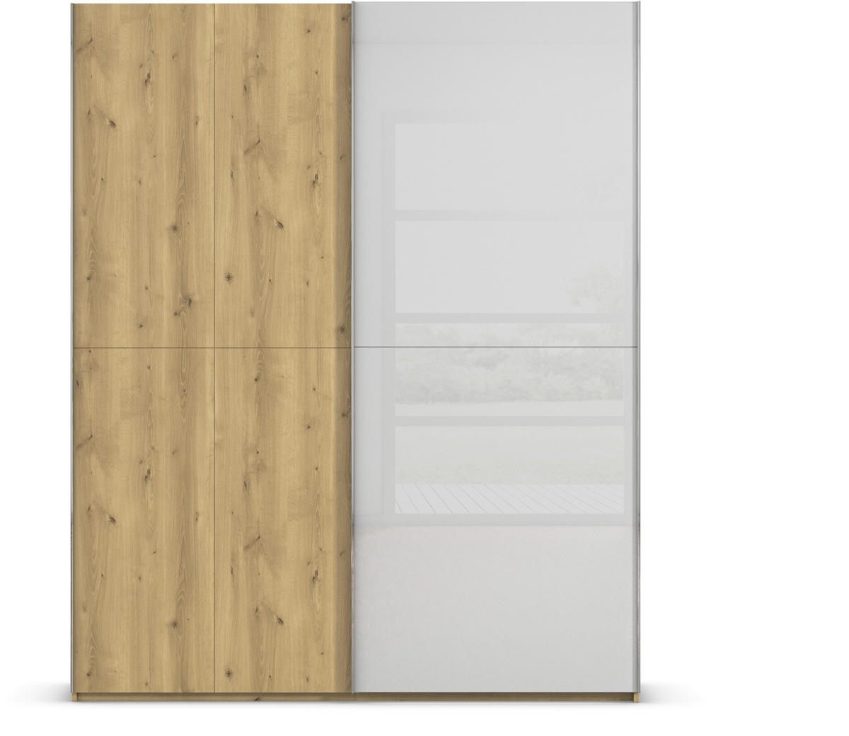 SCHWEBETÜRENSCHRANK 180/223/68 cm 2-türig Eichefarben, Chromfarben, Hellgrau  - Chromfarben/Eichefarben, Design, Glas/Holz (180/223/68cm) - Novel