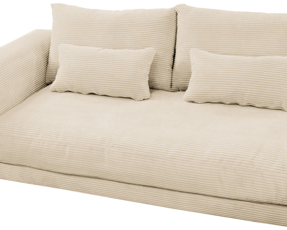 ECKSOFA Creme Cord  - Creme/Schwarz, Design, Textil/Metall (313/172cm) - Livetastic