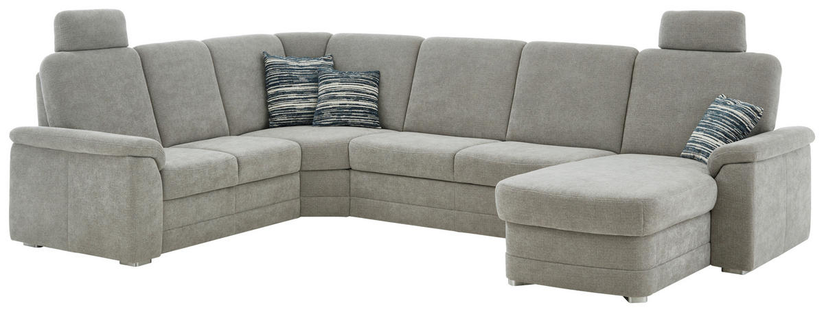 WOHNLANDSCHAFT Chenille Hellgrau  - Hellgrau/Alufarben, Konventionell, Holz/Textil (235/329/160cm) - Beldomo Comfort