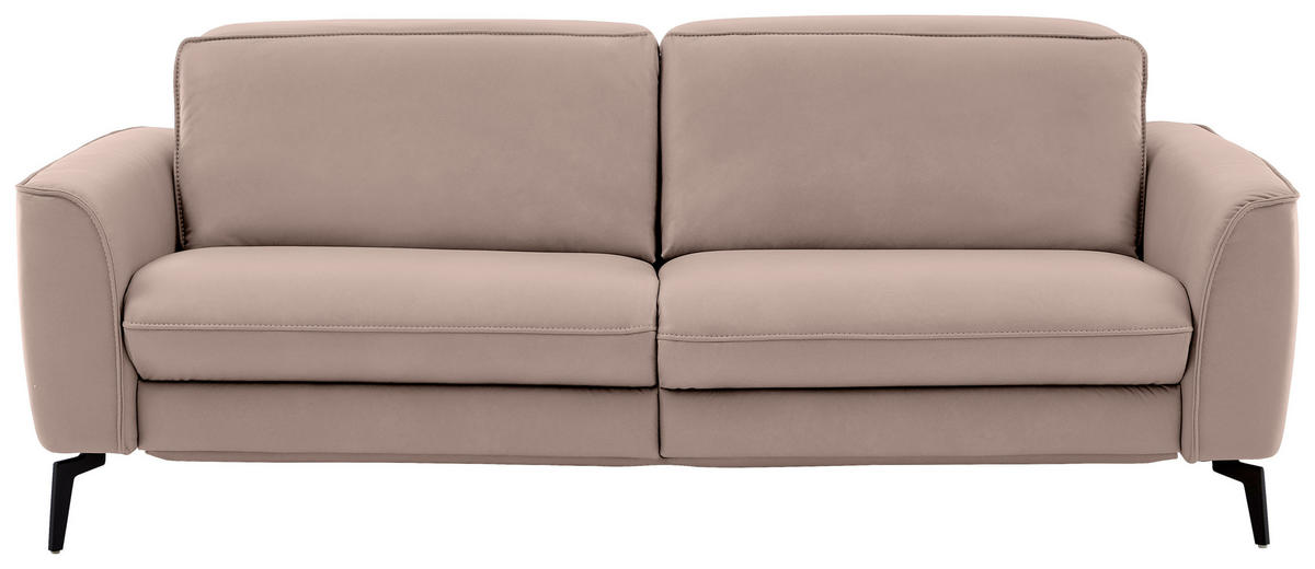 3-SITZER-SOFA in Echtleder Taupe  - Taupe/Schwarz, Natur, Leder/Metall (222/81/110cm) - Valdera