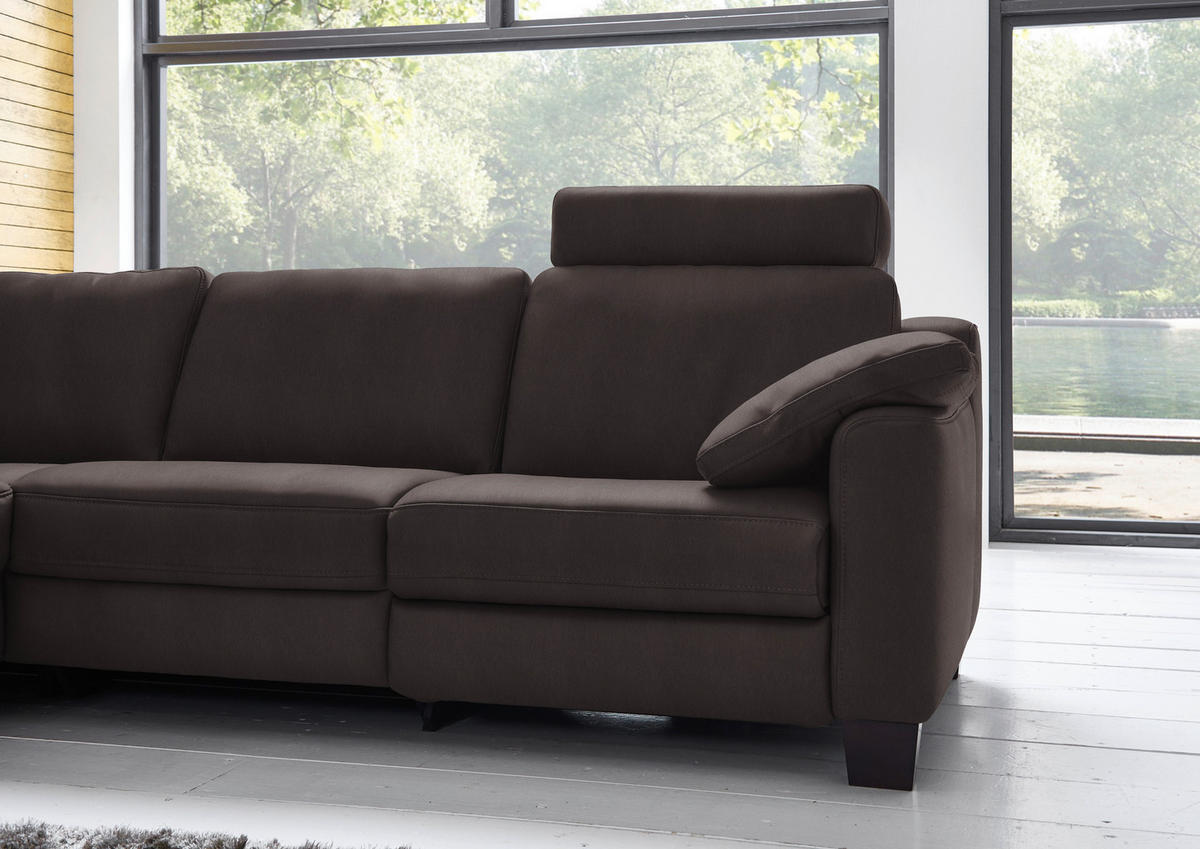 ECKSOFA in Echtleder Mokka  - Eichefarben/Mokka, Design, Leder/Holz (235/259cm) - Valdera