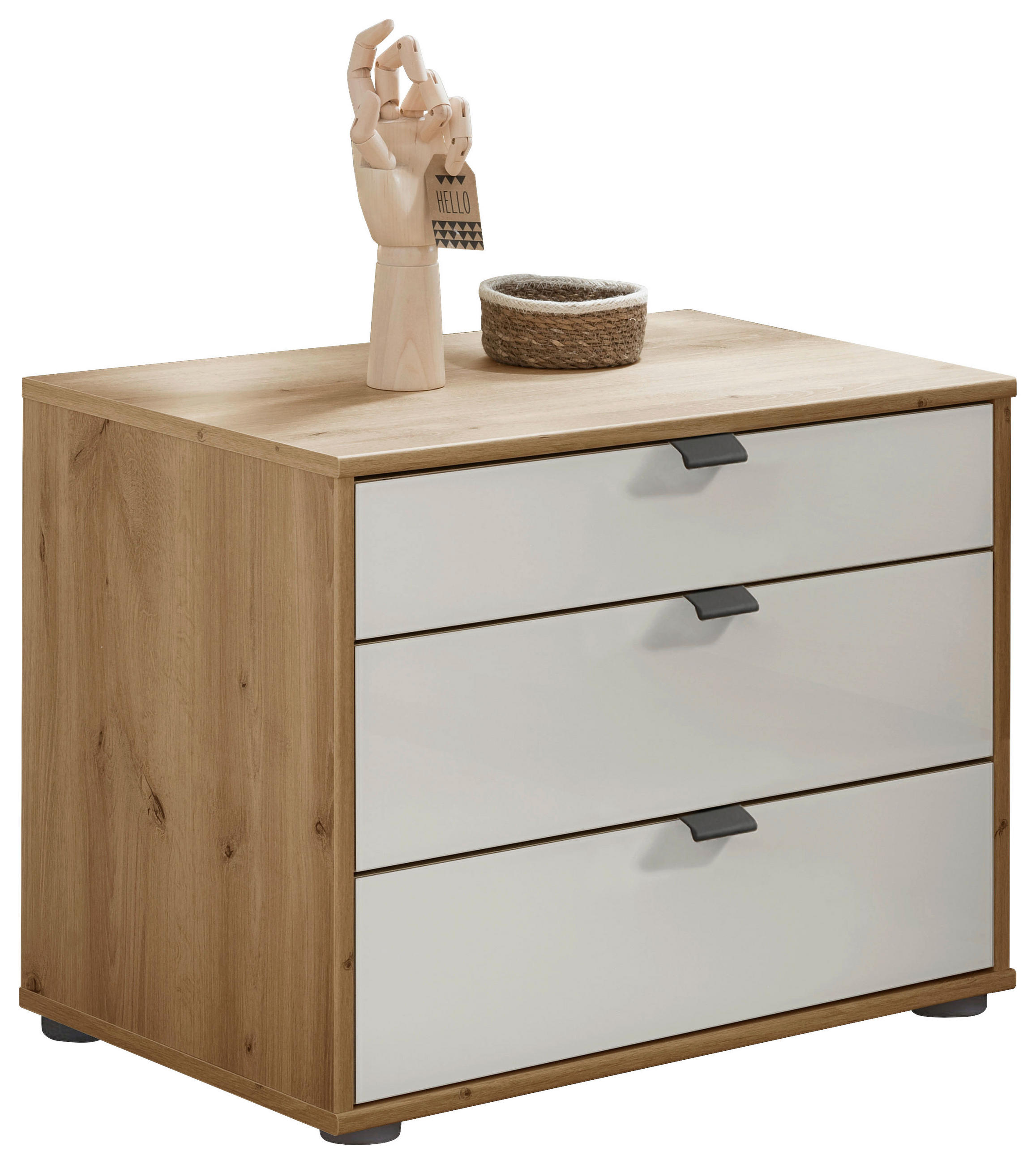NACHTSCHRANK 60/48/43 cm  - Schieferfarben/Eiche Bianco, KONVENTIONELL, Glas/Holzwerkstoff (60/48/43cm) - Dieter Knoll
