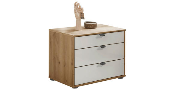 NACHTSCHRANK 60/48/43 cm  - Schieferfarben/Eiche Bianco, KONVENTIONELL, Glas/Holzwerkstoff (60/48/43cm) - Dieter Knoll