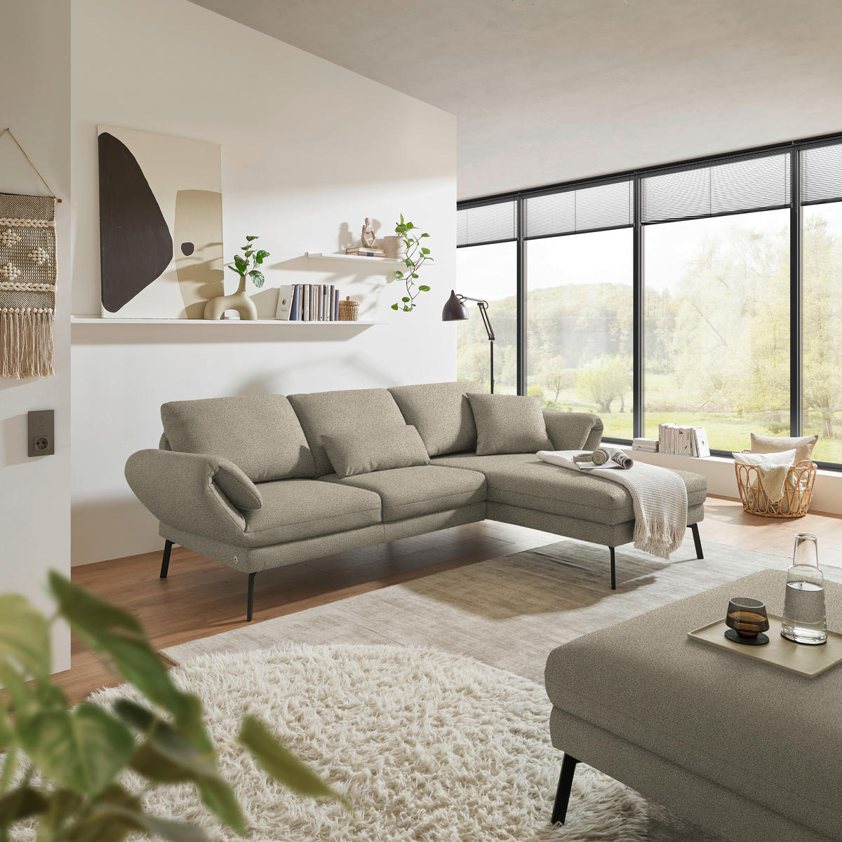 ECKSOFA  in Flachgewebe Sandfarben  255-365/175-224 cm  - Sandfarben/Schwarz, Design, Textil/Metall (255-365/175-224cm) - Dieter Knoll