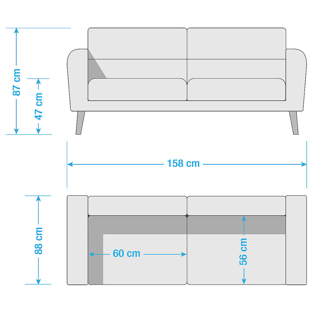 2-SITZER-SOFA in Webstoff Beige  - Beige/Schwarz, Design, Holz/Textil (158/87/88cm) - Livetastic