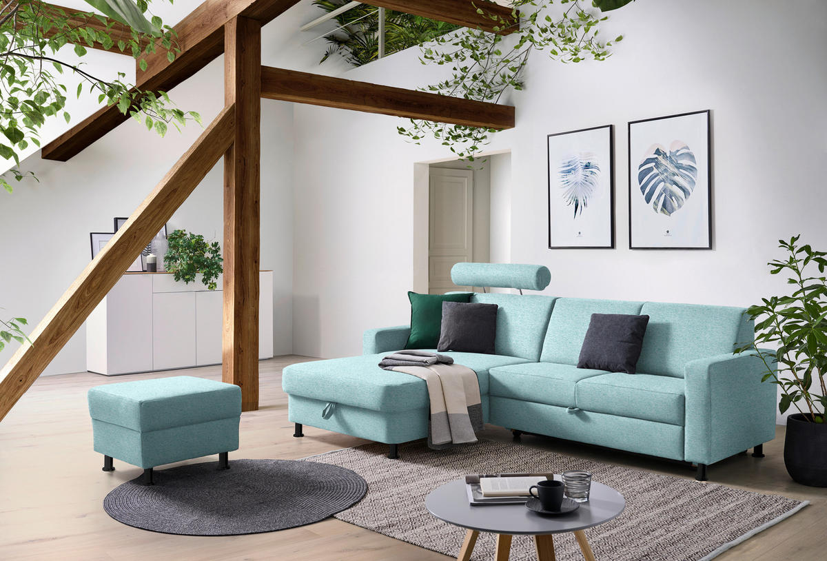 ECKSOFA in Webstoff Türkis  165/257 cm  - Türkis/Schwarz, Design, Kunststoff/Textil (165/257cm) - Xora