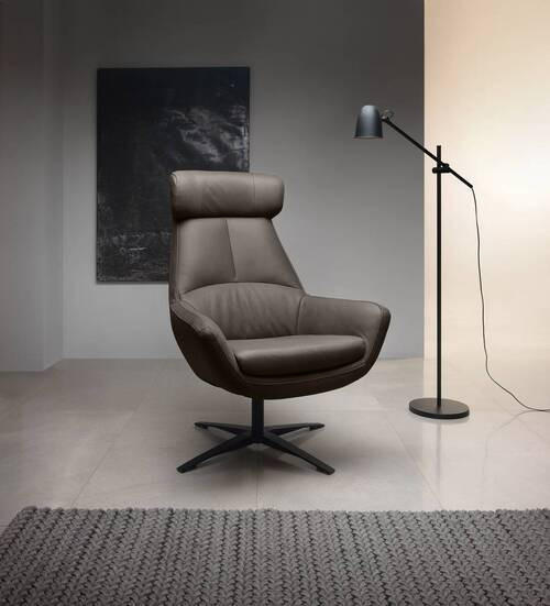 SESSEL in Echtleder Grau  - Schwarz/Grau, Modern, Leder/Metall (81/112/83cm) - Trendmanufaktur