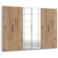 DREHTÜRENSCHRANK  in Weiß, Eichefarben  - Chromfarben/Eichefarben, MODERN, Holzwerkstoff (300/216/58cm) - MID.YOU