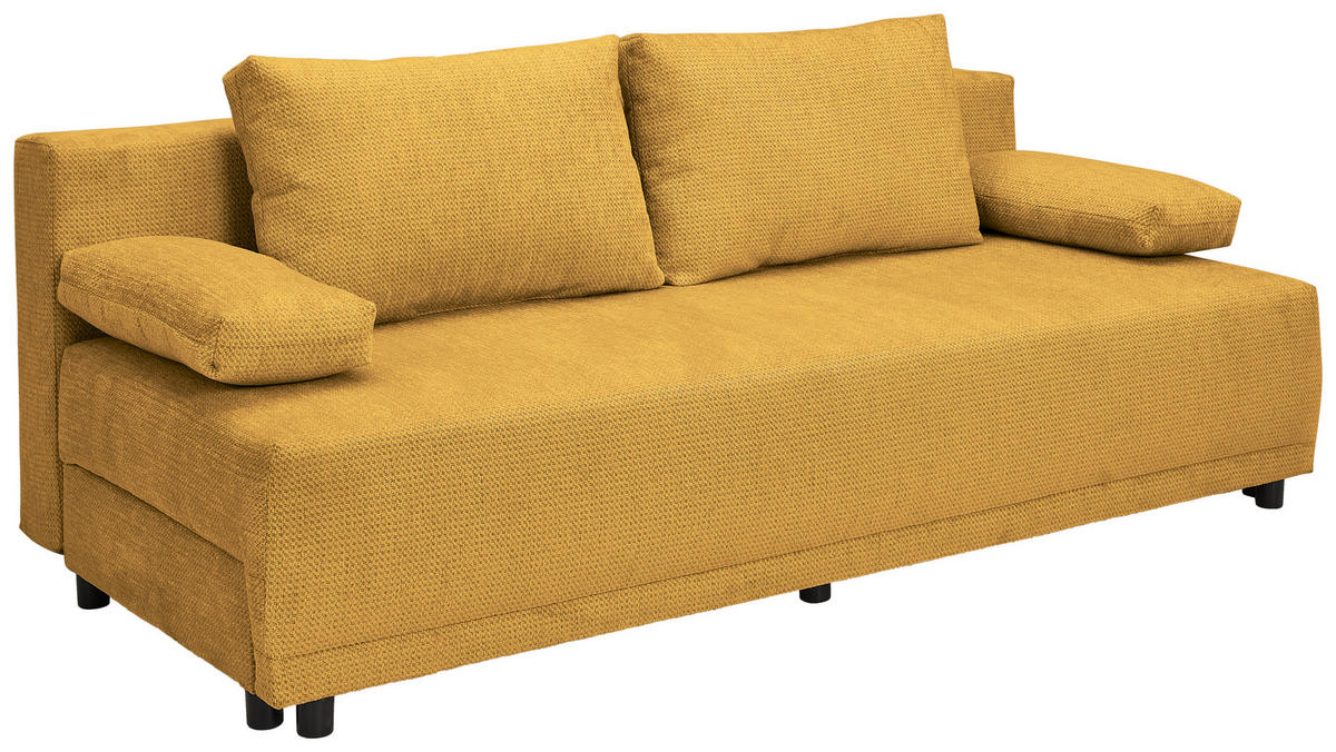 SCHLAFSOFA  mit Stoffauswahl, Liegefunktion, Schlafen auf Sitzhöhe, Rücken echt Chenille Senfgelb  - Senfgelb/Schwarz, KONVENTIONELL, Kunststoff/Textil (201/72/98cm) - Carryhome