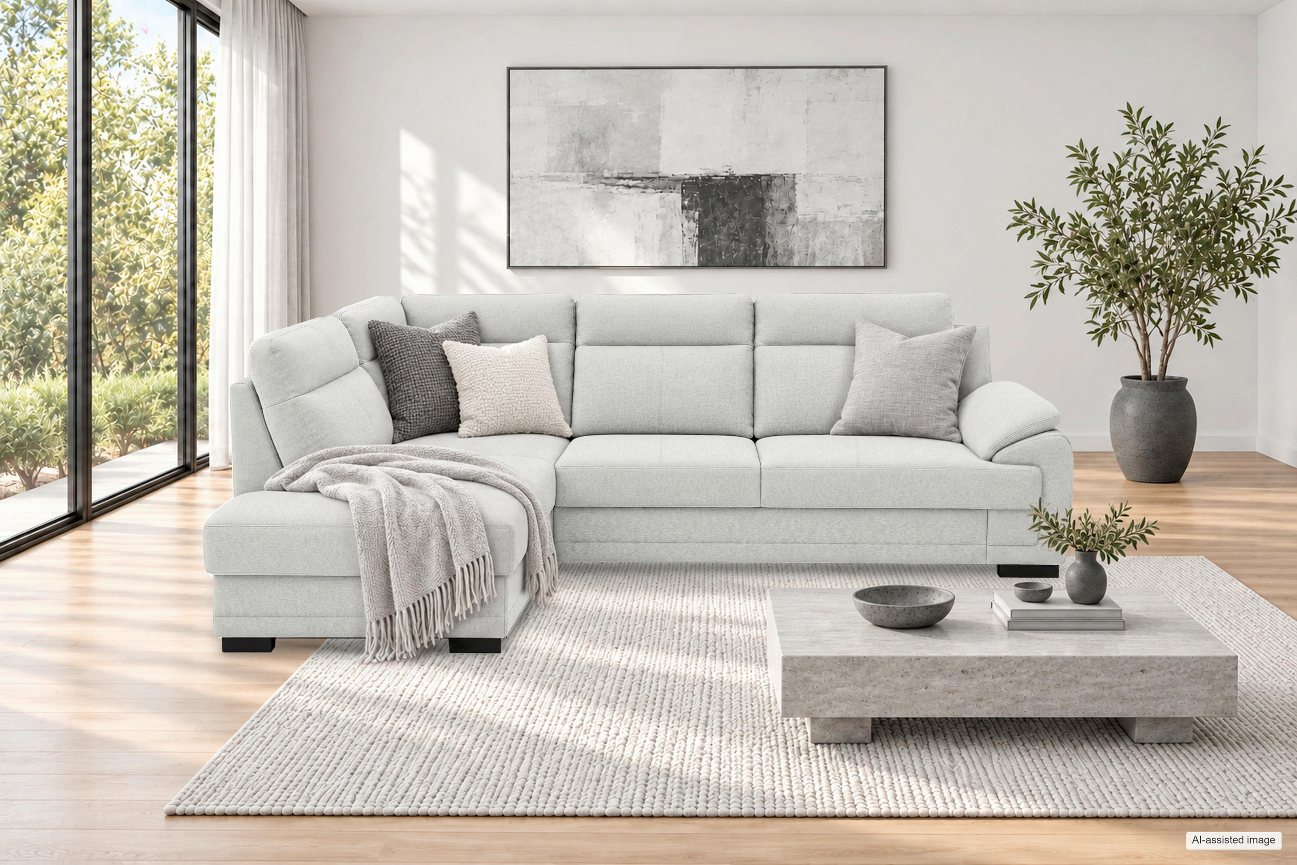ECKSOFA ALTONA in Flachgewebe Hellgrau  - Hellgrau/Schwarz, Basics, Holz/Holzwerkstoff (272/207cm) - MID.YOU